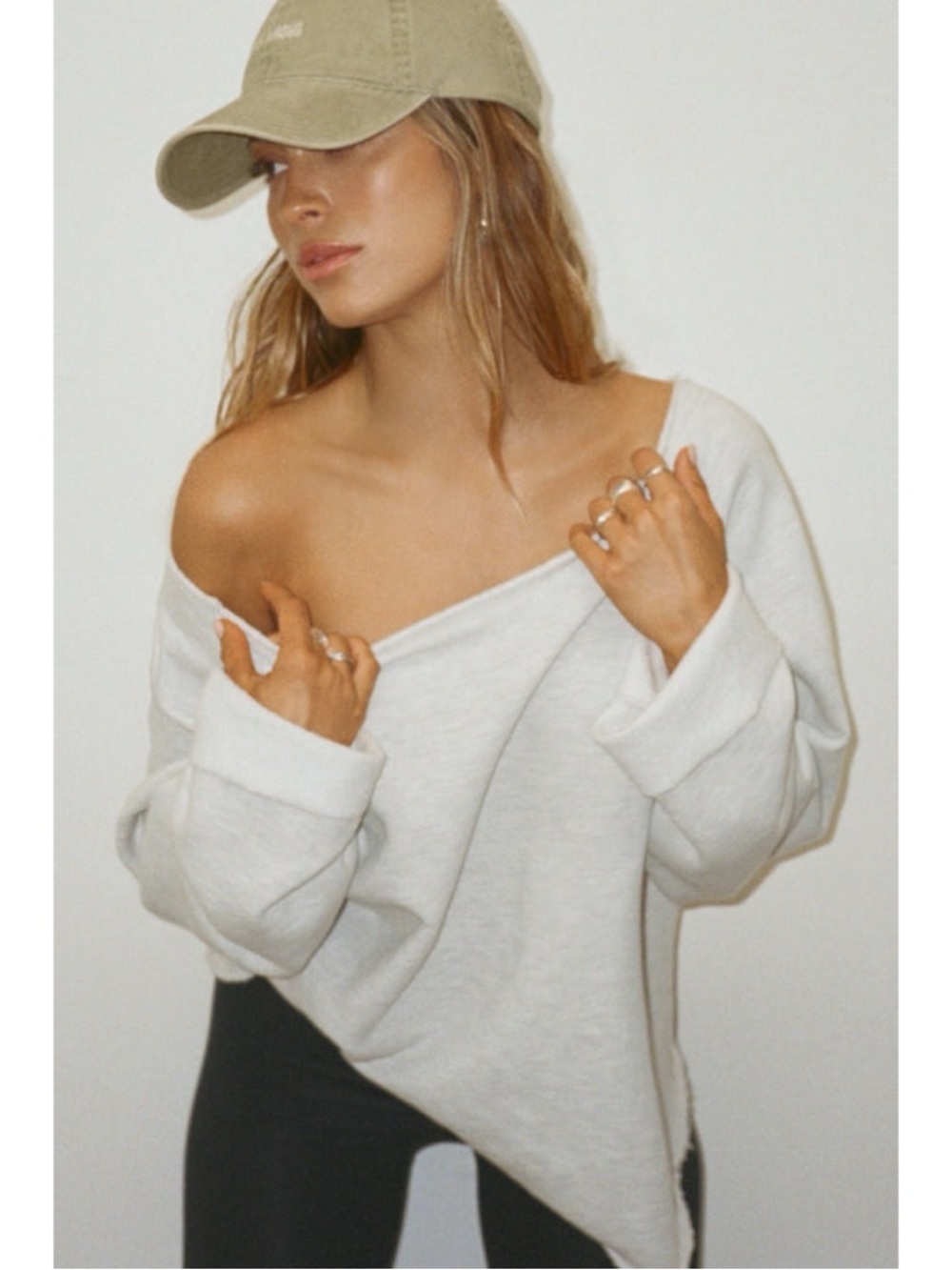 Joah Brown Slouchy Pullover Sweatshirt in Pearl Grey French Terry S/M - Picture 2 of 10
